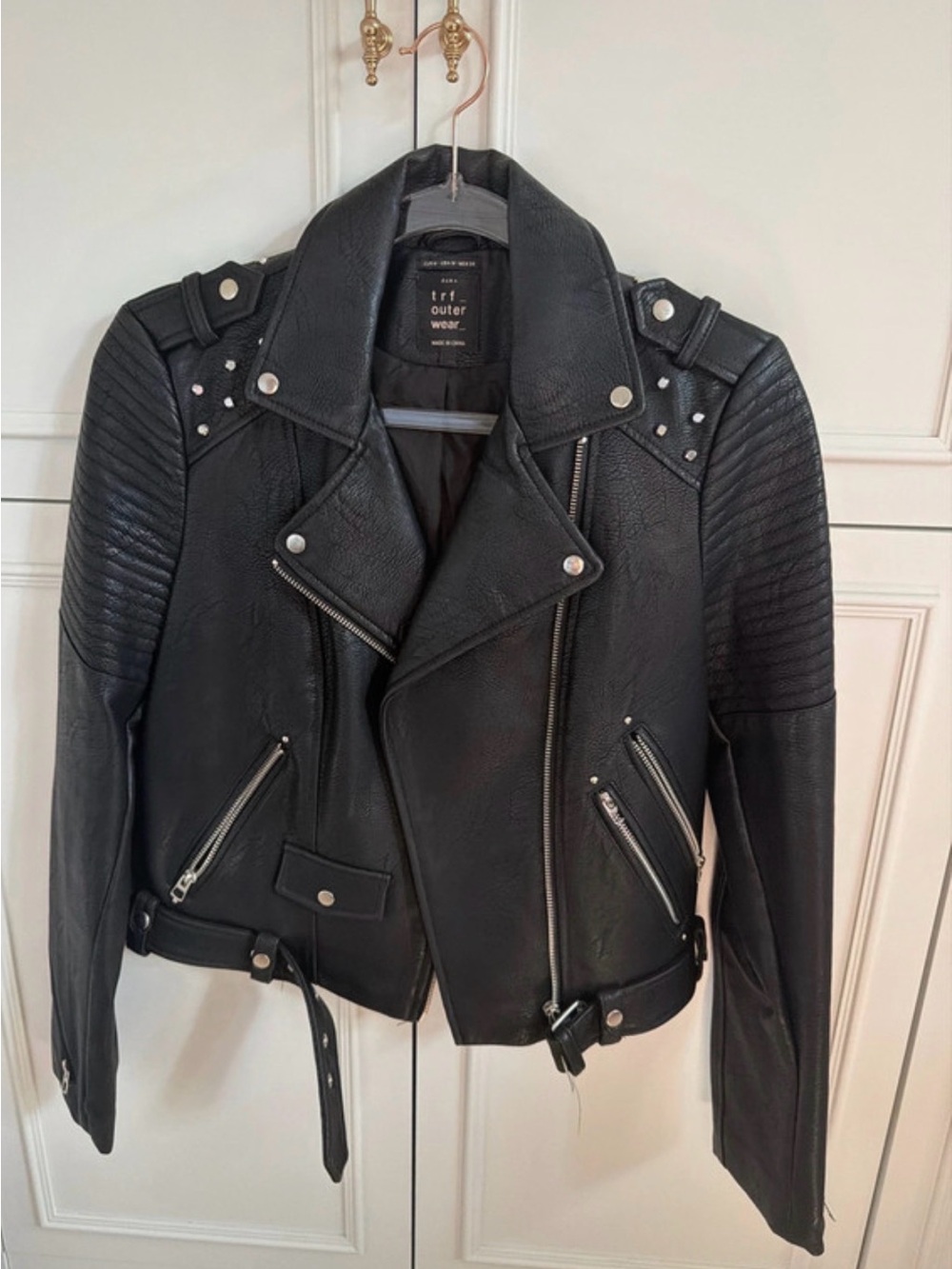 Zara Black Studded Biker Leather Jacket